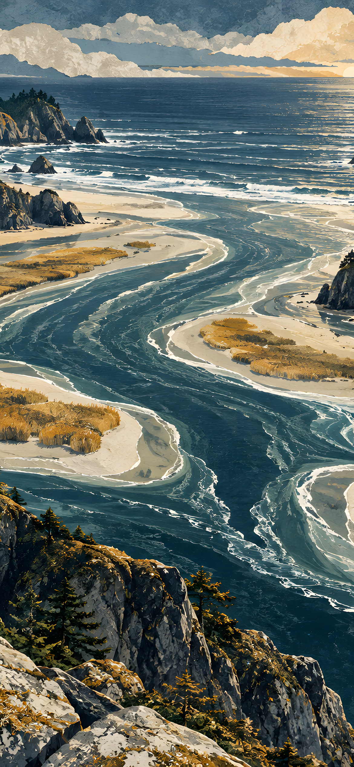 Coastal river meets the tide