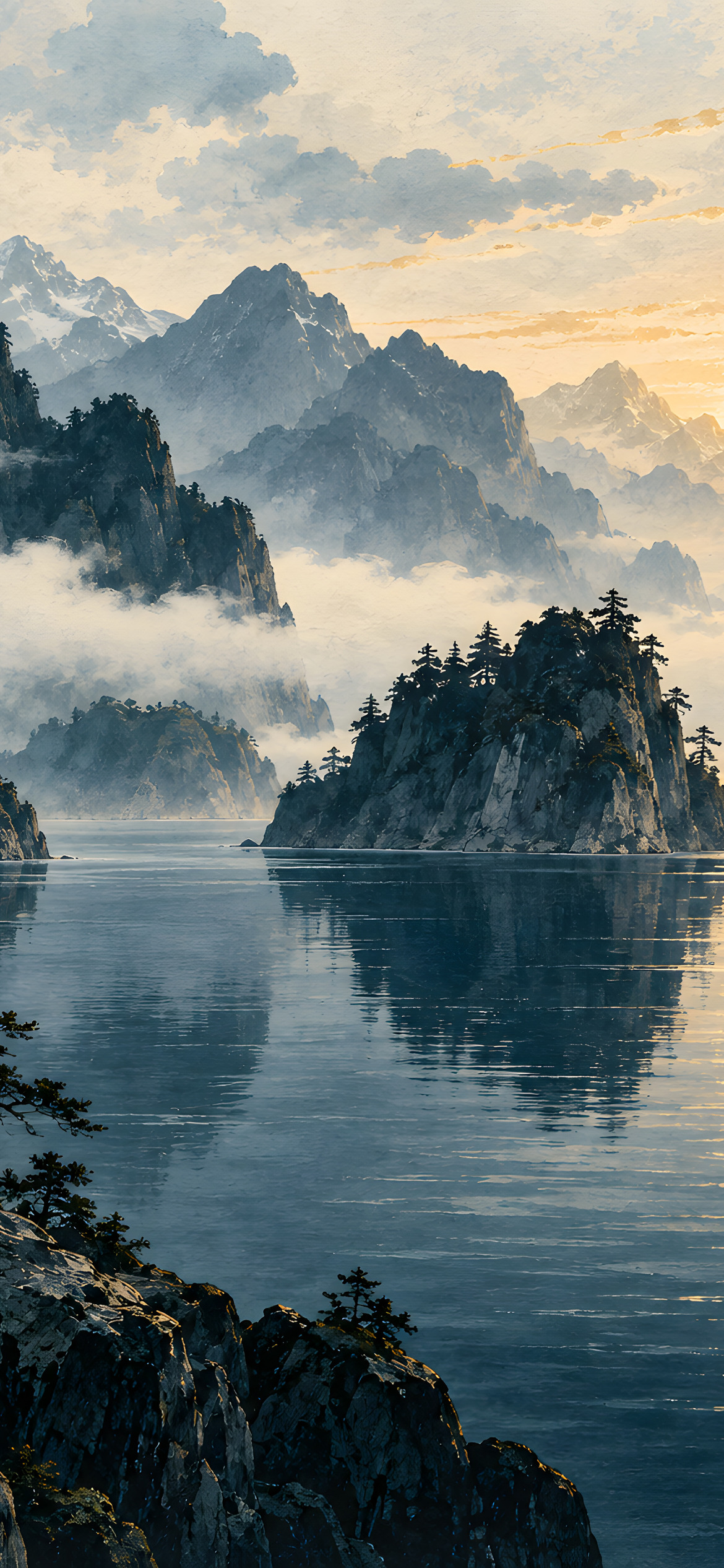 Mist among mountain islands