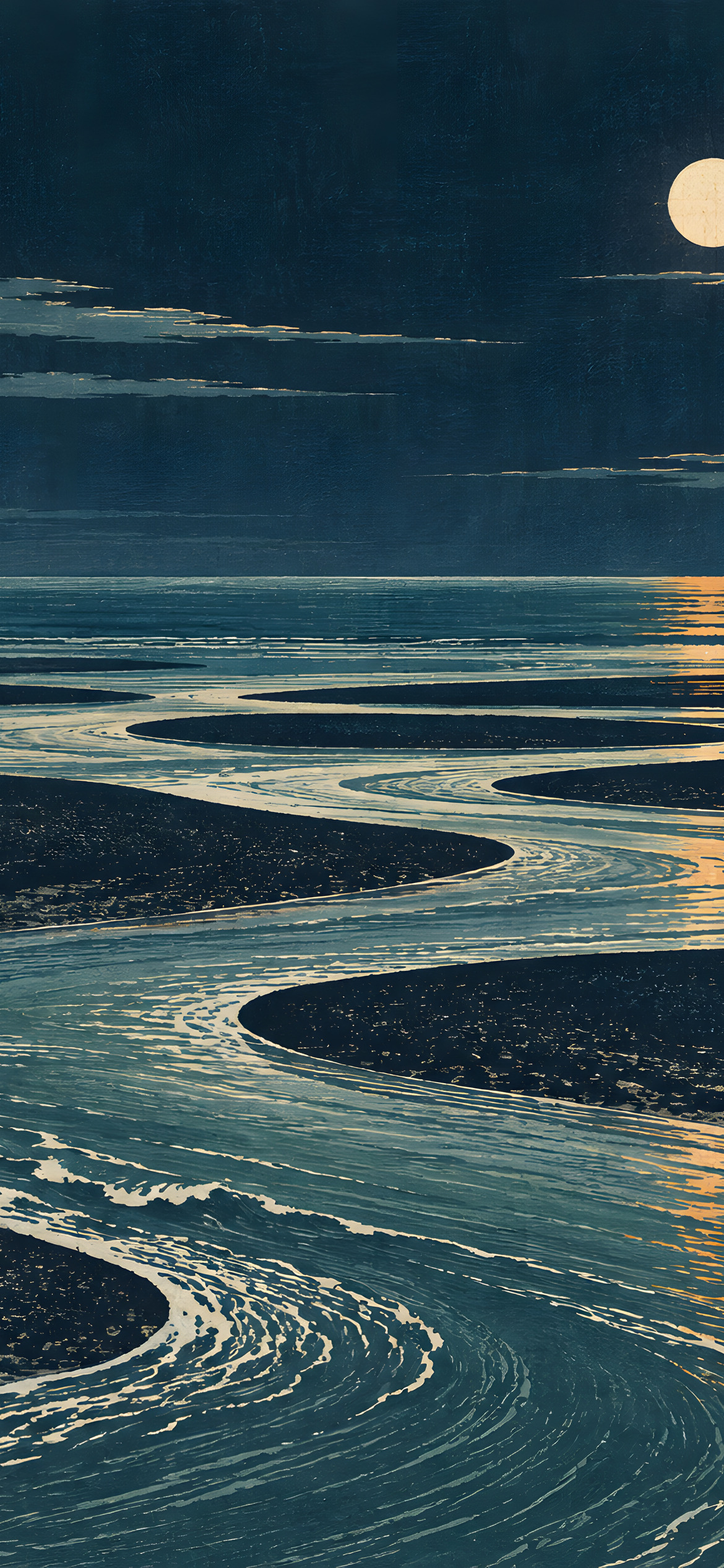 Moonlit tidal ribbons
