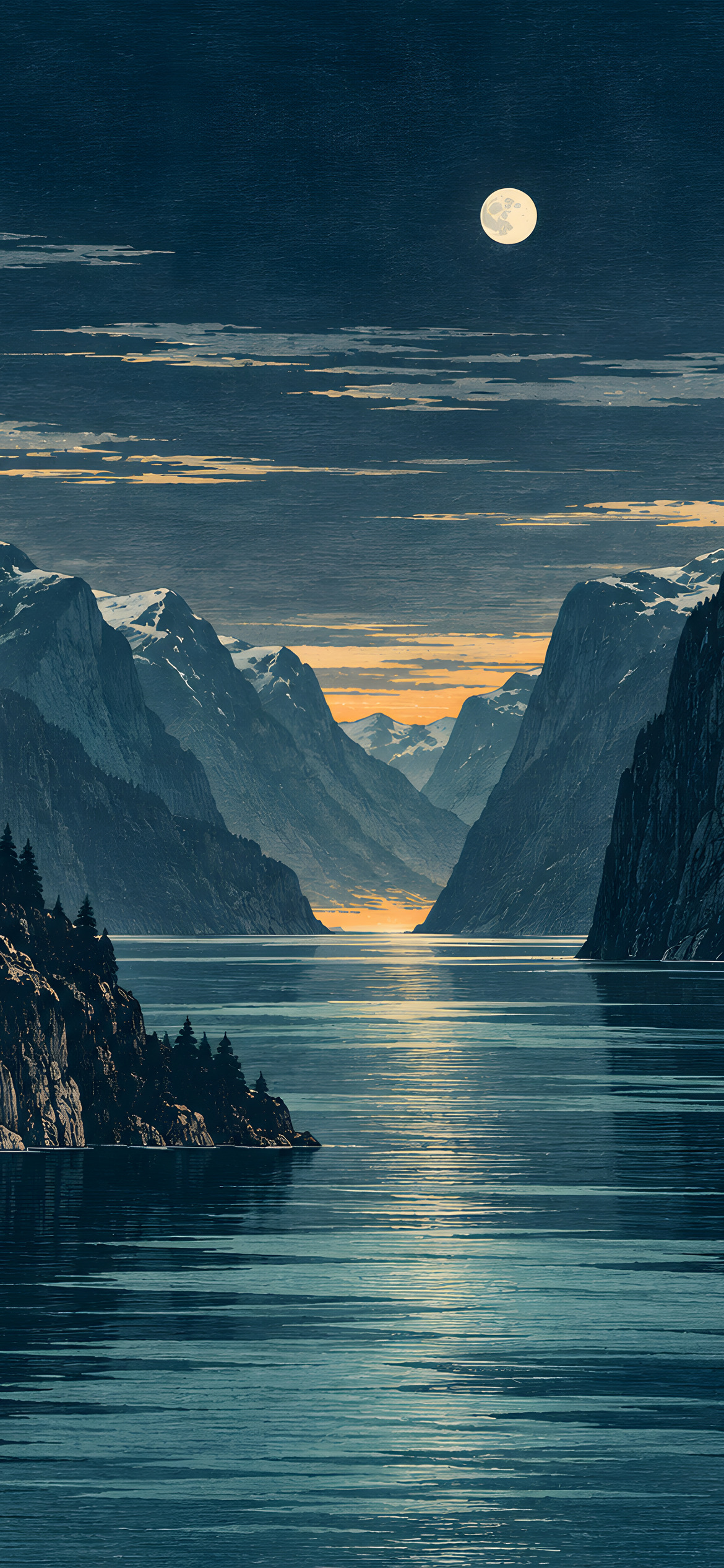 Moonrise over the fjord