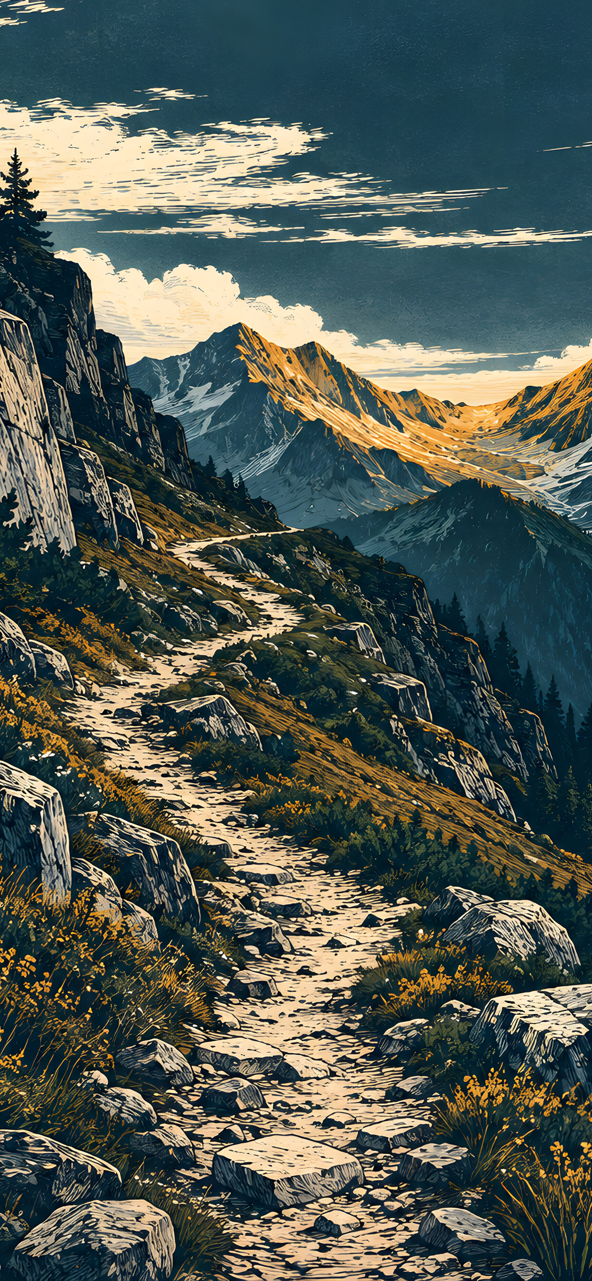 Mountain pass toward dawn