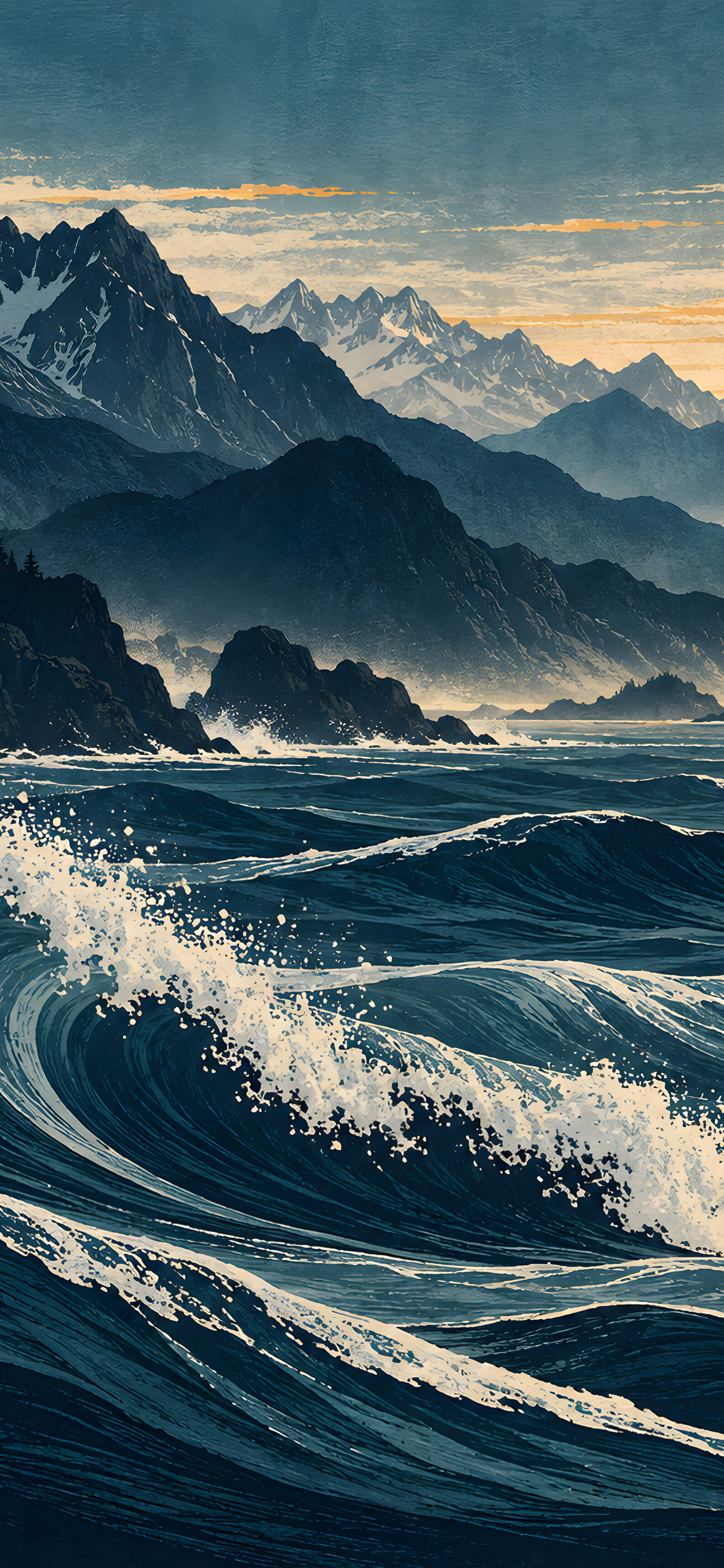 Mountain ridges like waves