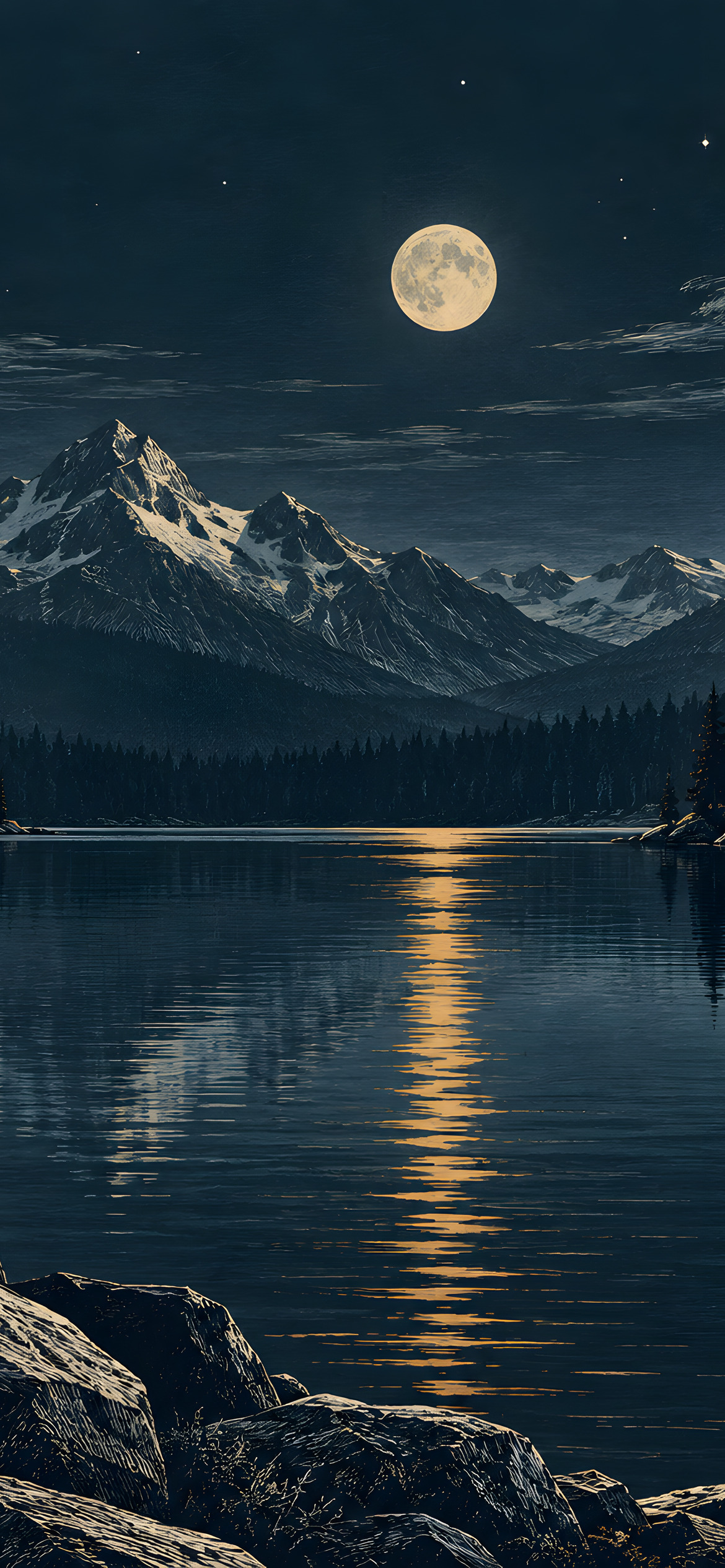 Night reflections on the lake