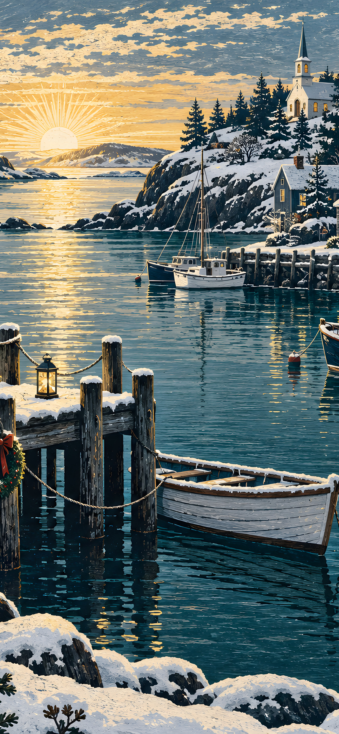 Snowy harbor christmas
