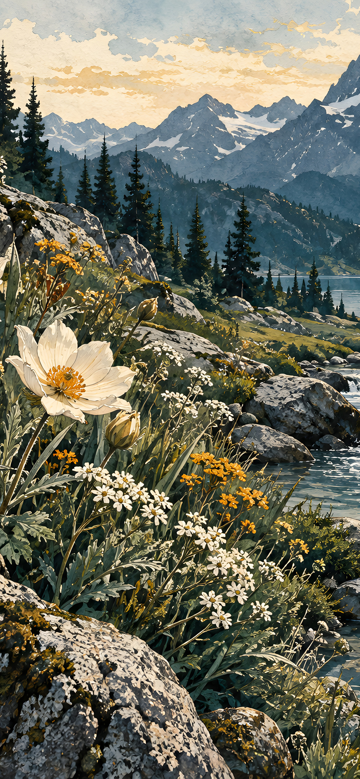 Wildflowers by the alpine stream