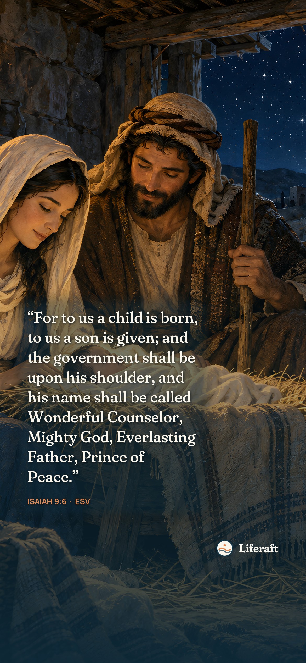 Nativity in bethlehem, with Isaiah 9:6