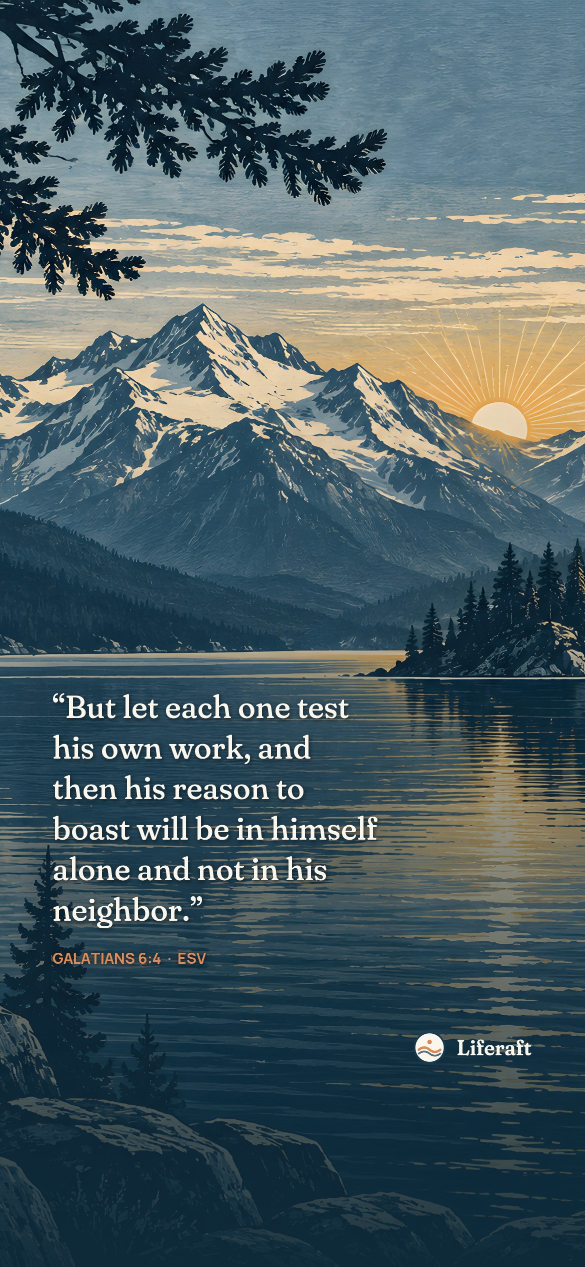 Dawn beyond the pine ridge, with Galatians 6:4