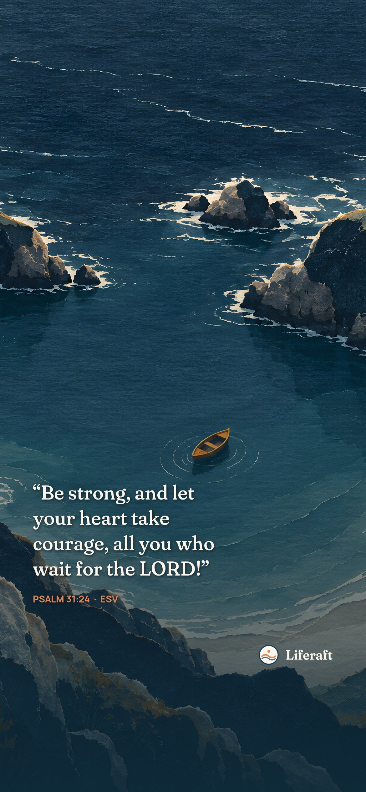 Harbor of layered paper, with Psalm 31:24