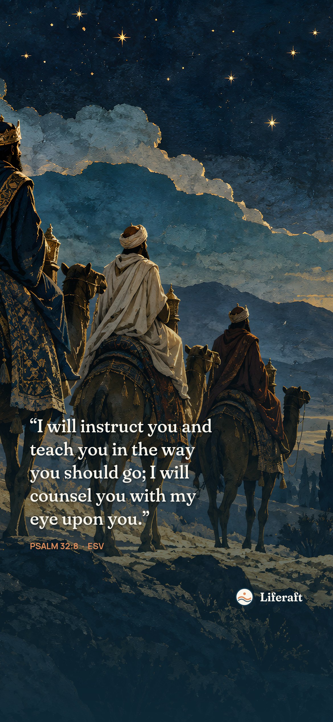 Magi following the star, with Psalm 32:8