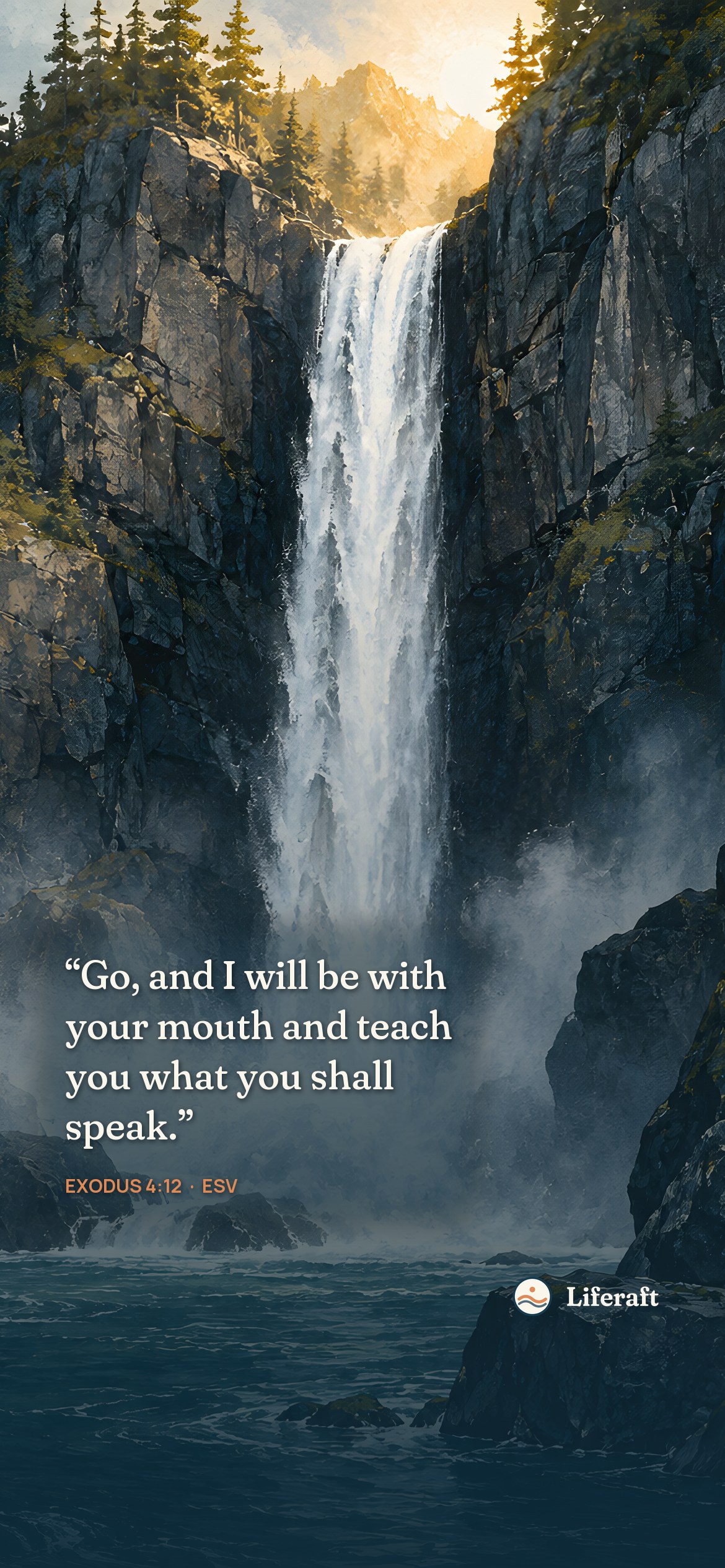 Waterfall in the gorge, with Exodus 4:12
