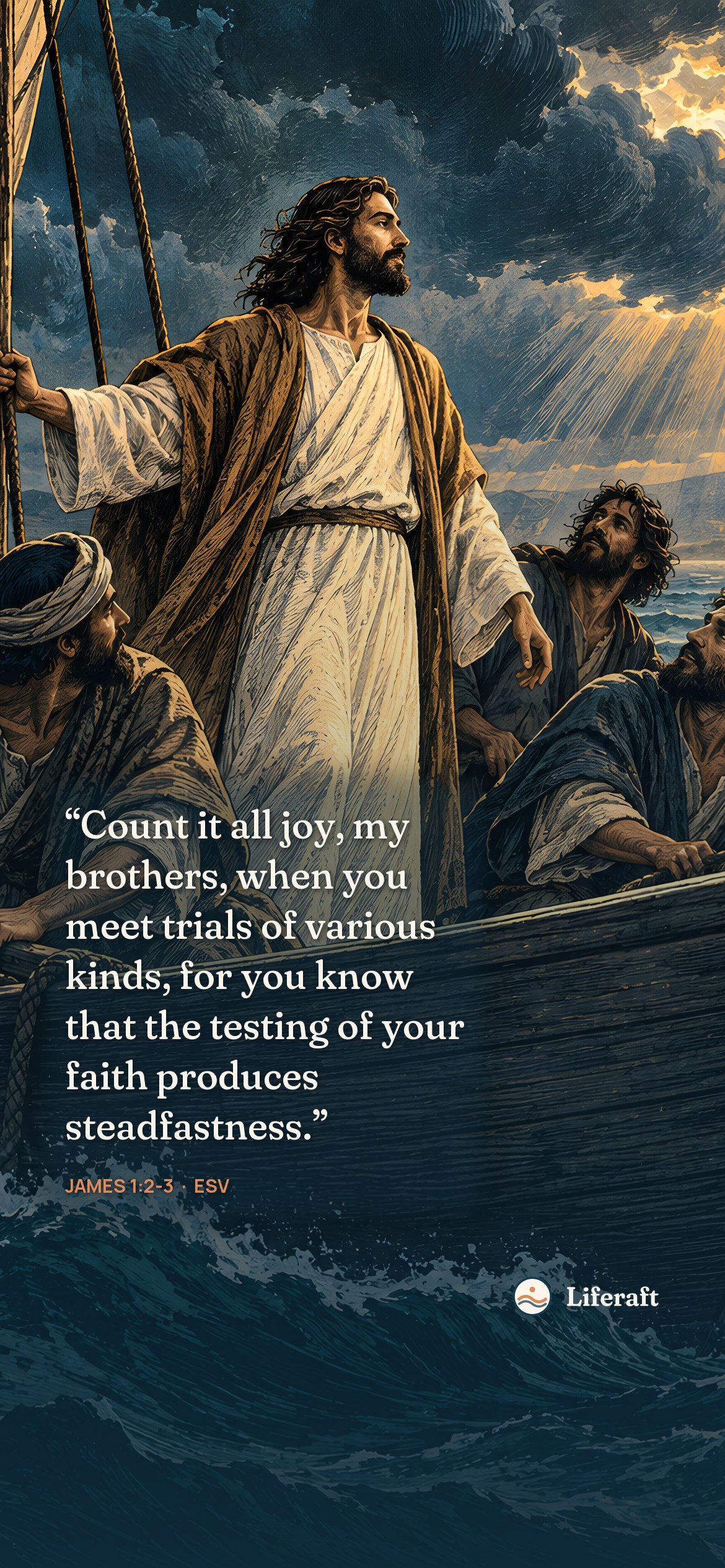 Jesus calms the sea, with James 1:2-3