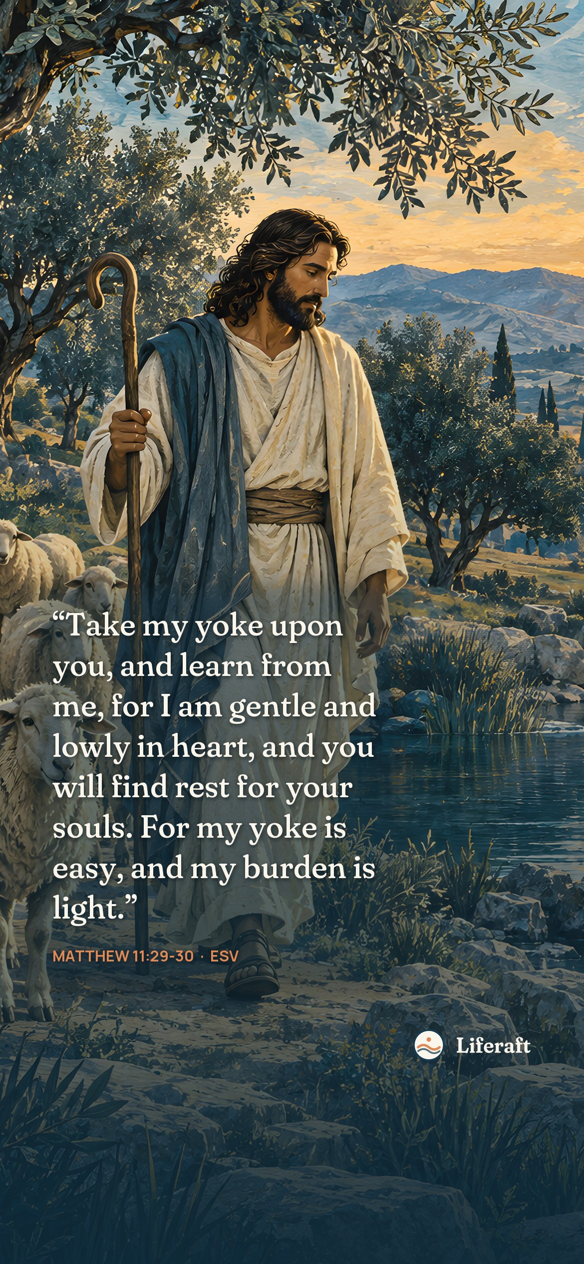 The good shepherd, with Matthew 11:29-30
