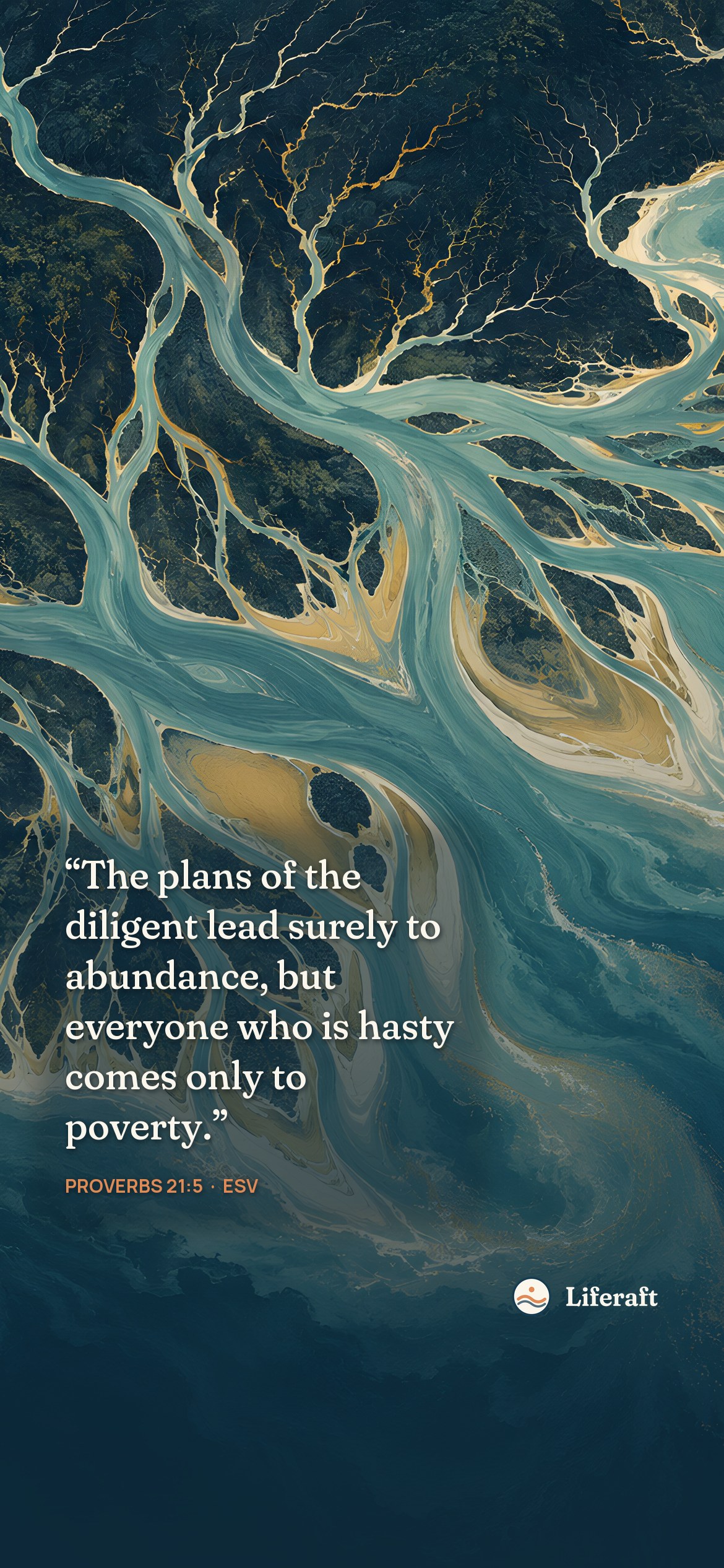 River delta from above, with Proverbs 21:5